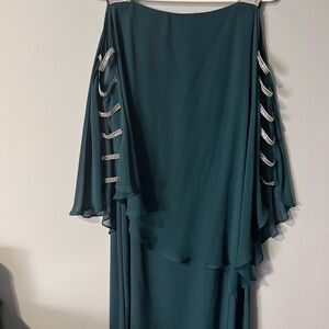 MSK Teal Asymmetrical Dress with Silver Details